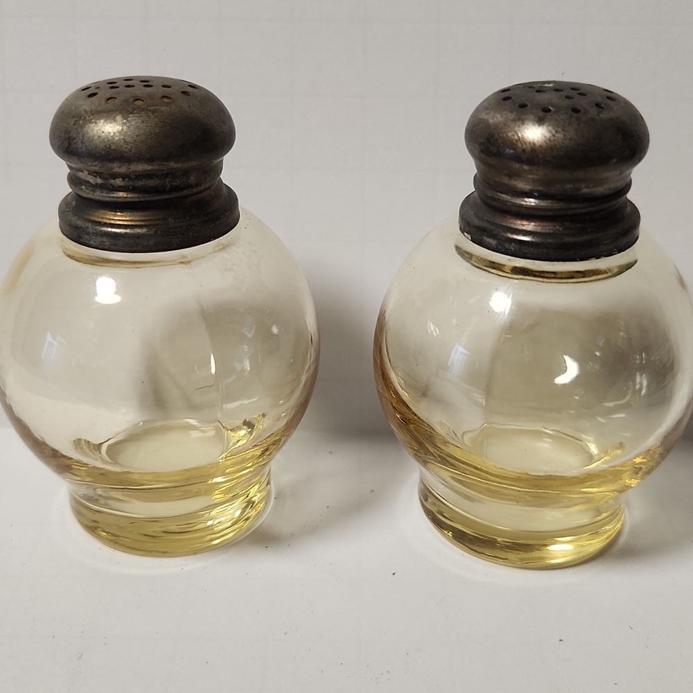 Vintage Glass Salt and Pepper Shakers Aged Lids